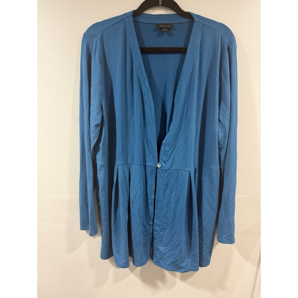 J Jill Wearever Open Cardigan sweater womens sz L blue longline jacket layering
